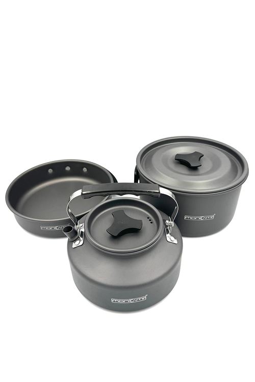 Monicamp Kamp Tencere Tava ve Çaydaklık Seti Kamp Mutfağı 3'lü Set