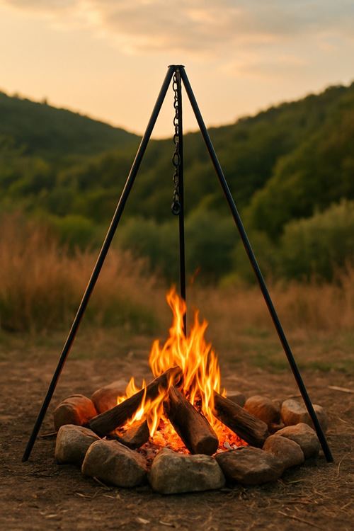 Monicamp Kamp Ateşi Askısı Zincirli ve Kancalı 3 Ayaklı Tencere Kazan Askısı