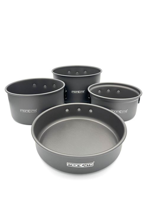 Monicamp Kamp 3 Tencere ve Tava Seti Kamp Mutfağı 4'lü Pişirme Seti 7 Parça