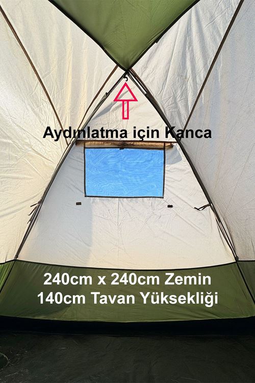 Monicamp 4 Kişilik Kamp Çadırı 3 Mevsim Çift Katmanlı Çift Renk Kumaş 240cm X 240cm X 140cm